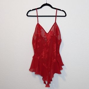 Vintage Bodysuit Red Sheer Lingerie